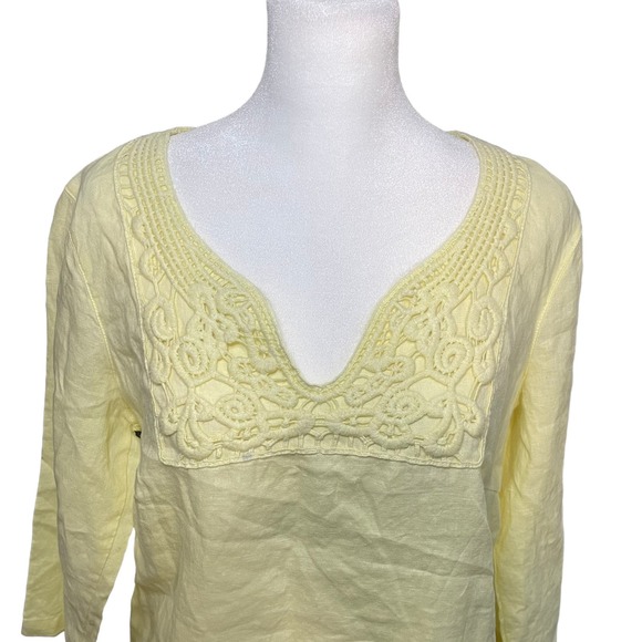 MALVIN I Love Linen Crochet Boho Yellow Embroidered Tunic Top Women's Size Large - Picture 2 of 9